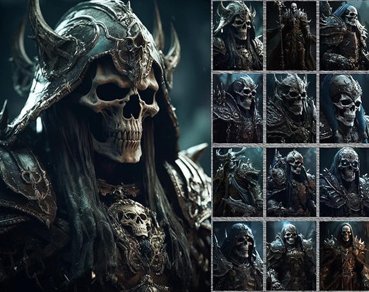PIXILUV 12 Blank Notecards for All Occasions ~ Lich Skeleton Necromancer Warrior ~ RPG Fantasy Photo Greeting Cards
