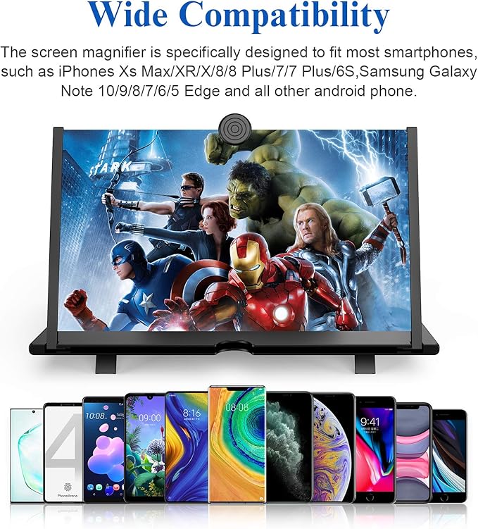18" Screen Magnifier for Cell Phone,Fanlory 3D HD Magnifying Projector Screen Enlarger for Movies, Videos and Gaming, Foldable Phone Stand with Screen Amplifier,Compatible with All Smartphones