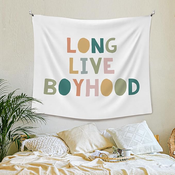 XLDLIOO Boho Classroom Tapestry, Long Live Boyhood Wall Tapestry, Boho Classroom Decor, Inspirational Wall Decor Art for Kids Boys Toddler Nursery Room Playroom, 50x60in