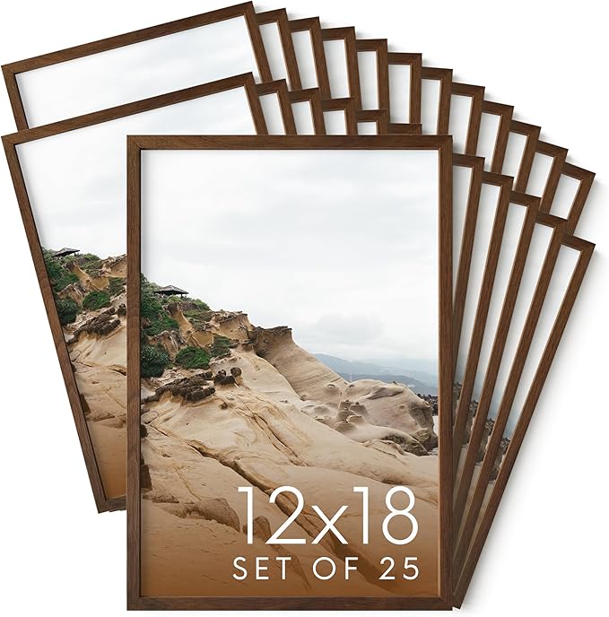 HAUS AND HUES 12x18 Walnut Oak Wood Picture Frames Set of 25 - Premium Bulk Picture Frames 12x18 Bundle - Elegant Gallery Wall Frame Set for Posters, Art Display