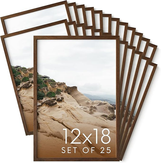 HAUS AND HUES 12x18 Walnut Oak Wood Picture Frames Set of 25 - Premium Bulk Picture Frames 12x18 Bundle - Elegant Gallery Wall Frame Set for Posters, Art Display