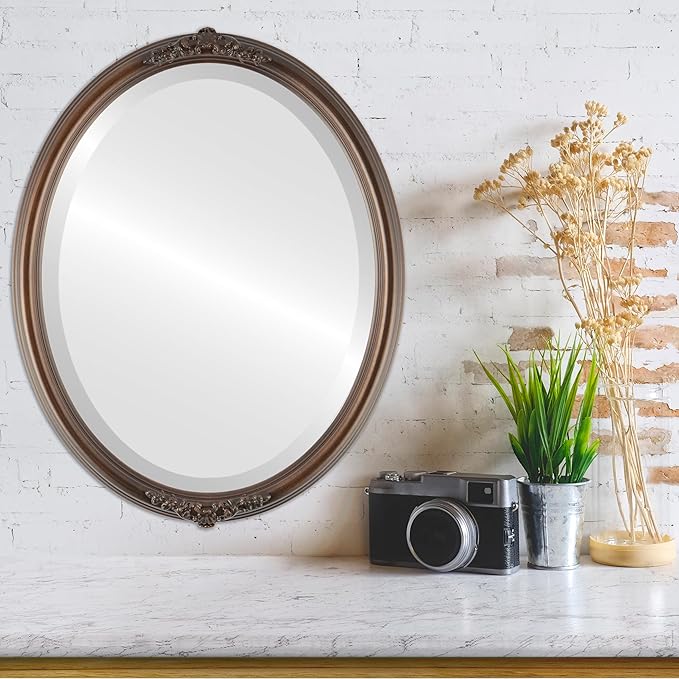 OVALCREST Oval Beveled Wall Mirror for Home Decor - Contessa Style - Rubbed Bronze - 22" x 18"