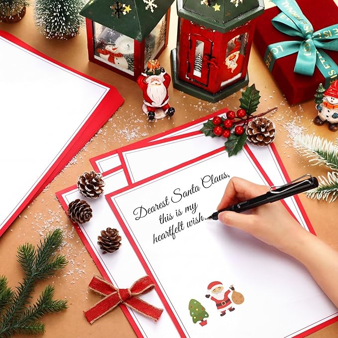 Glenmal 200 Pcs Christmas Stationery Printer Paper 8.5 x 11'' Red Border Letterhead Bulk Letter Size Holiday Writing Paper Letterhead for Xmas New Year Greeting Cards Invitations Business Printing