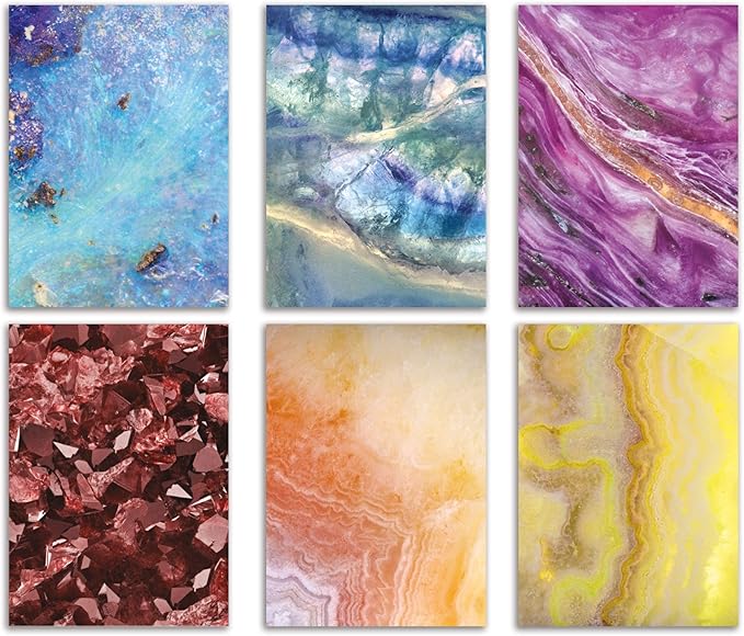 All Occasion Abstract Greeting Cards Boxed Set - 24 Blank Just Because or Thank You Cards w/White Envelopes - Marbled Agate Designs on High-Quality Card Stock by RitzyRose (Mixed Gemstones)