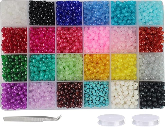 Pamir Tong 4mm Glass Beads Bulk for Jewelry Making 4700pcs Round Imitative Jade Beads Bracelet Loose Beads Set Crystal Seed Beads for Earry & Necklace Emroidery Beads for DIY Crafts