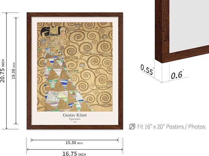 Poster Master Vintage Gustav Klimt Poster - Retro Expectation Print - Art Nouveau - Symbolism Art - Abstract Art - Aesthetic Art - Classic Painting - Living Room Wall Decor - 16x20 Brown Framed