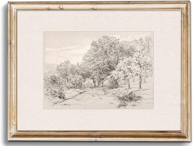 Uniro Neutral Wall Art for Home Decor, Farmhouse Landscape Tree Sketch Drawing Wall Decor, Rustic Nature Canvas Prints Antique Moody Neutral Landscape Oil Painting Vintage Art Pictures for Bedroom Bathroom Decor( 8" x 10"-UNFRAMED)