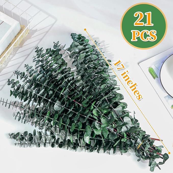 21 Pcs Real Dried Eucalyptus Stems, 17" Natural Fresh Eucalyptus Branches for Shower, Greenery Leaves for Vase Filler, Fragrance, Fresh Silk Dry Live Plants Decor