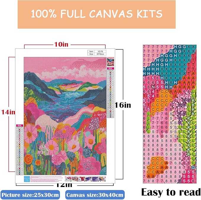 Eterkosu Mountain Flowers Diamond Art Painting Kits for Adults,5D DIY Scenery Diamond Art Paint with Diamonds for Home Decor,Full Drill Diamond Dots Painting for Adults Beginners Gem Art Pictures