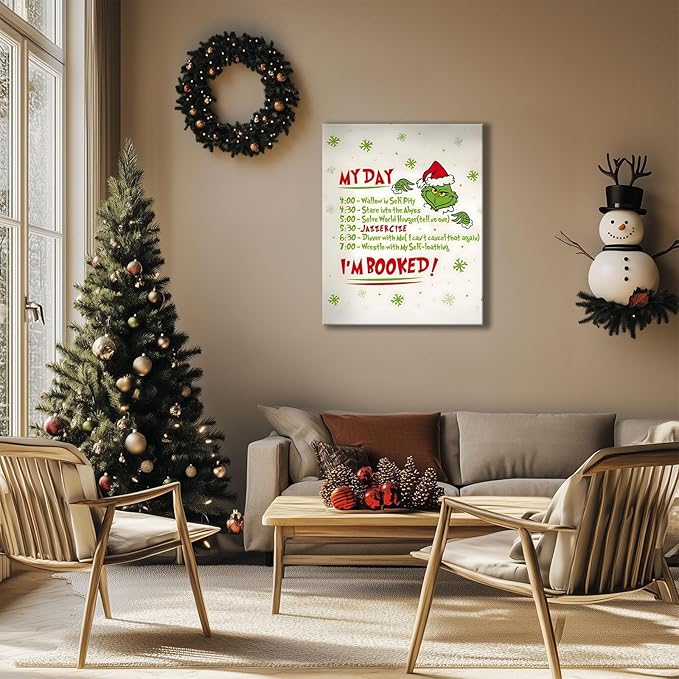 Funny Christmas Canvas Wall Art Decor - “My Day I'm Booked” Humorous Holiday Decor - 24x30 inch Unique Humorous Christmas Decoration for Living Room or Office - Premium Quality Canvas Print