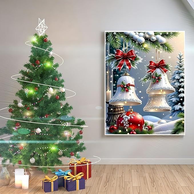 Christmas Bell Painting by Numbers Kit for Adults Beginner,Paint by Numbers Easy for Adults,Winter Landscape Adult Paint by Number Kits on Canvas,Number Painting Oil Painting Home Wall11.8X15.8 Inch