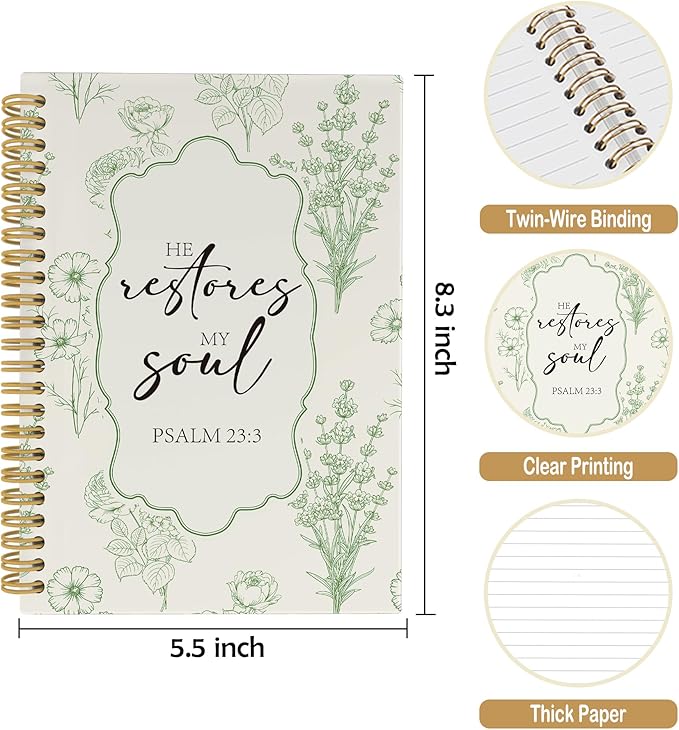 Christian Journal Notebook - Green Bible Verse Religious Scripture Notebooks College Ruled for Work School, Gifts for Women, Office Supplies, Hardcover Spiral Notebook 5.5"x8.3"