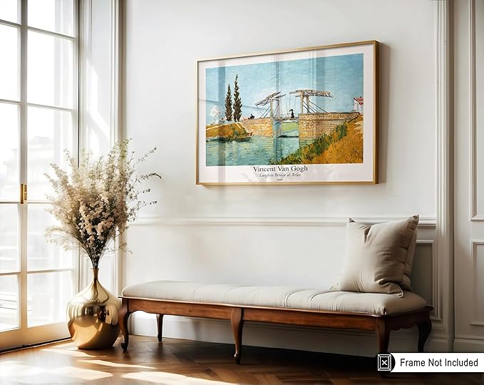 Monem Art Vintage Van Gogh Poster - Retro Langlois Bridge at Arles Print - Impressionism Art - Landscape Art - Fine Art - Classic Painting Art - Bedroom or Office Decor - 24x32 UNFRAMED Wall Art
