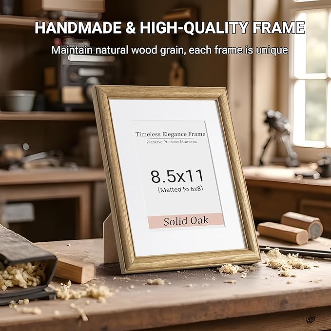 8.5x11 Picture Frame,8.5 x 11 Solid White Oak Photo Frame Matted to 6x8 with Tempered Glass,8.5"x11" Handcrafted Diploma Document Frames Frame Vertical or Horizontal Wall Hanging Display,3 Pack