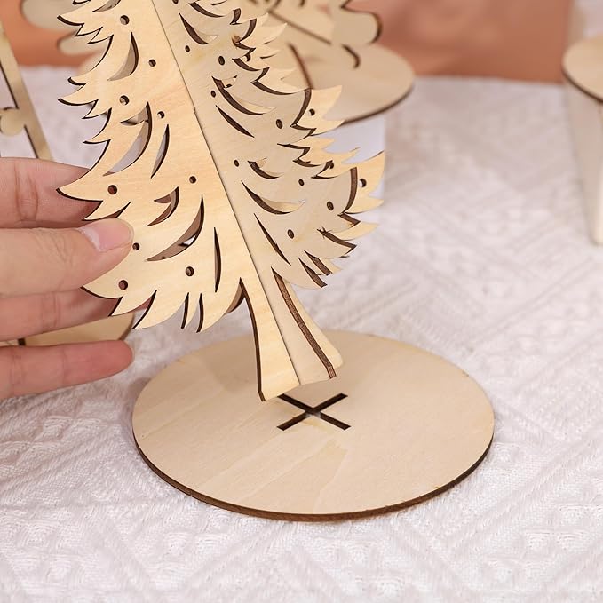 Christmas Craft Set - Wood 3D Christmas Tree, Wooden Unfinished Slices to Paint, Xmas Trees Cutouts Ornaments, for Xmas Winter DIY Handmade Tiered Tray Decorations