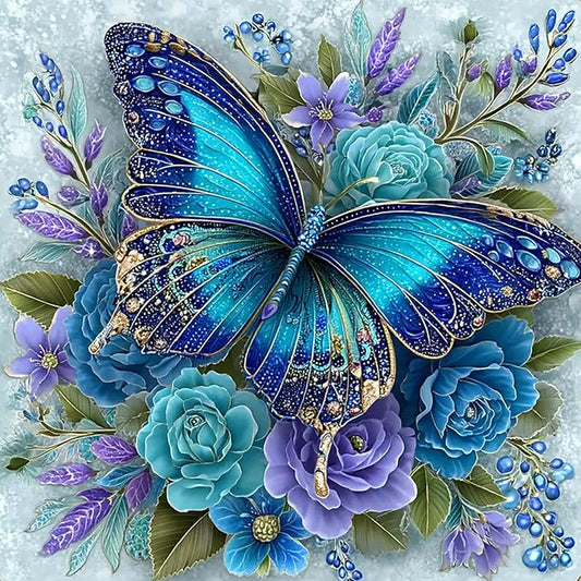 AWLNKMC Butterfly Flower Diamond Art Painting Kits for Adults, Diamond Painting Kits for Adults Beginners, 5D DIY Full Drill Diamond Dot Gem Art Kits for Adult, Home Wall Decor 13.8x13.8 Inch