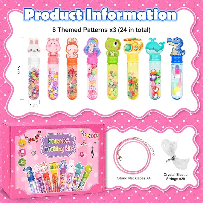 Ulema 24 Pack Return Gifts Charm Bracelet Jewelry Making Kit, Cartoon Arts Crafts Gifts Set, Can Inspires Imagination and Creativity, Goodie Bags Stuffers, Classroom Prize, Birthday Gift for Women.