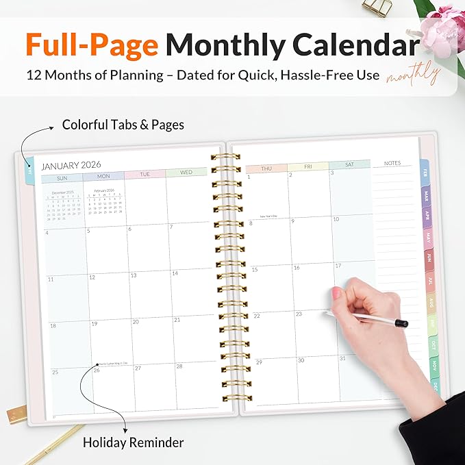 SUNEE Home Planner 2026, Work from Home Planner w/Stickers, JAN 2026 - DEC 2026, Monthly Budget Planner, Checklists for Routines and Goals, Weekly Calendar, Gift-Ready Pack, Poly Laminated Cover,Poppy