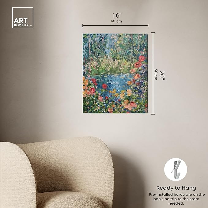 Art Remedy Serene Escape Gallery Wrapped Impressionism 1 Piece Canvas Wall Art/Monet And Van Gogh Inspired Art, 16" x 20", Gallery Wrapped