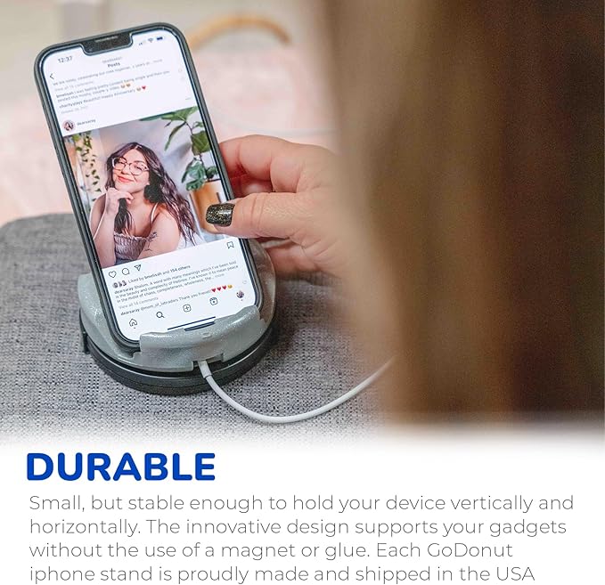 GoDonut Plus+ Glazed Phone Stand (Swivel Base) - Portable Mount Accessory - Charging Port Access - Compatible with Tablet, iPhone & Most Smartphones - Grey
