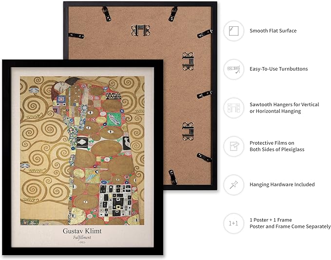 Poster Master Vintage Gustav Klimt Poster - Retro Fulfillment Print - Art Nouveau - Abstract Art - Symbolism Art - Aesthetic Art - Classic Painting - Living Room Wall Decor - 16x20 Black Framed