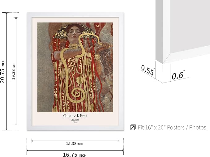 Poster Master Vintage Gustav Klimt Poster - Retro Hygieia Print - Art Nouveau - Greek Goddess of Health Art - Symbolism Art - Classic Painting - Aesthetic Living Room Decor - 16x20 White Framed