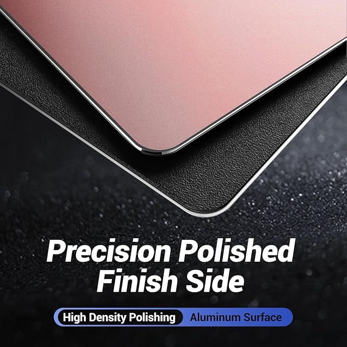 HONKID Metal Aluminum Mouse Pad Pink, Office and Gaming Thin Hard Mouse Mat Double Sided Waterproof Fast and Accurate Control Mousepad for Laptop, Computer and PC,9.06"x7.08",Rose Gold