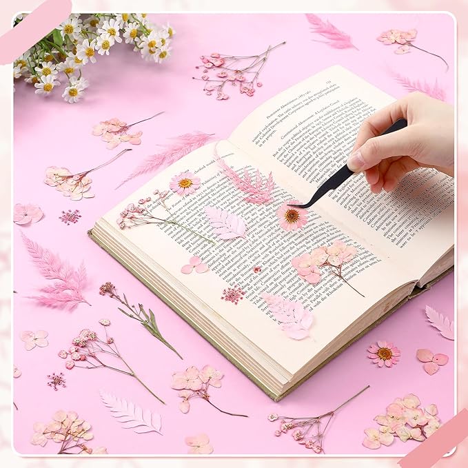 Fabbay 200 Pcs Dried Pressed Flowers Real Dry Natural Flower Leaf Dried Flowers for Resin Pressed Flower Kit for Plant Herbarium Scrapbooking DIY Candle Crafts (Pink)