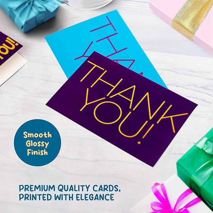 50 Pack Thank You Cards with Envelopes and Stickers, 4 x 6 Inch Blank Kids Thank You Notes | Appreciation Cards, Bulk Boxed Set for Students from Teachers, Birthdays, Small Business