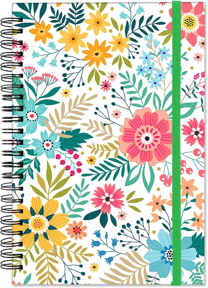 Spiral Notebook,Hardcover Journal Wide Ruled Spiral Notebook,A5 5.5 x 8.3 Inch,80GSM Thick Paper 60 Sheets 120 Pages for Girls Women School Office Aesthetic Cute-Flower