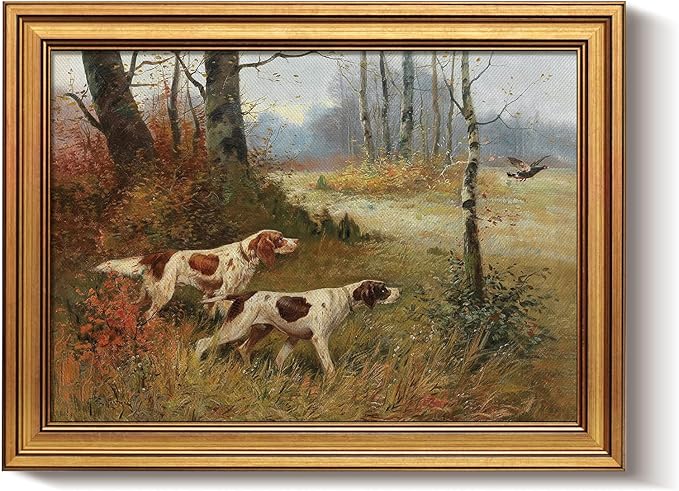 Bzstyleart Vintage Wall Art Decor for Living Room,Gold Framed Canvas Wall Art Home Decor Aesthetic,Cute Dog Artwork Animal Prints,Canvas Picture Print Artwork,12 x 16 Inch