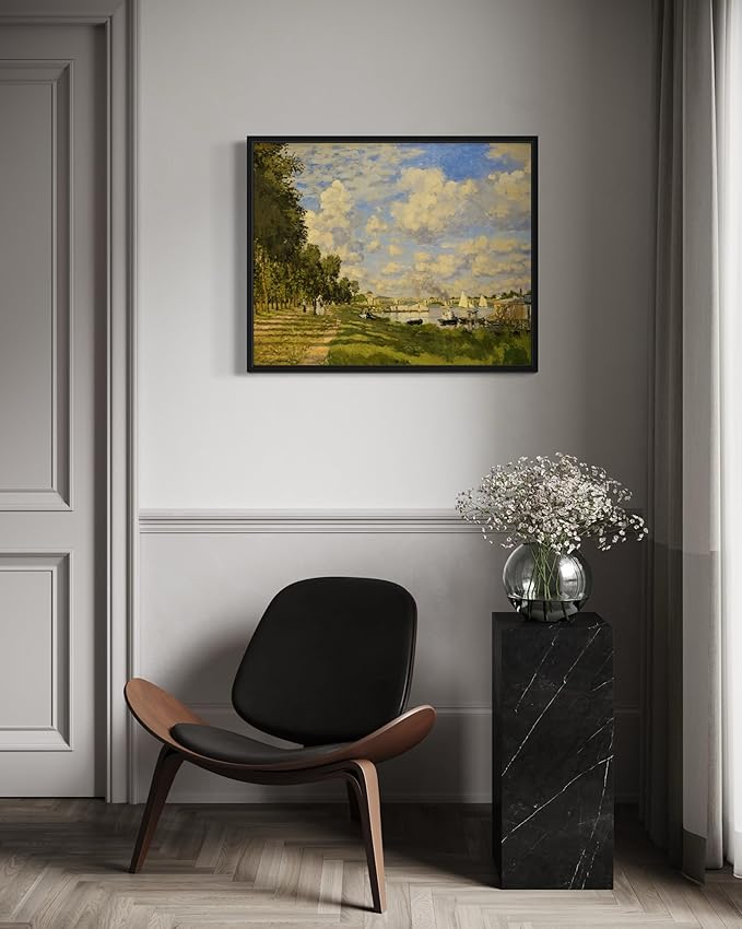 The Basin at Argenteuil Claude Monet Wall Art Print Poster, Impressionist Painting Wall Art Wall Decor, for Bedroom and Living room Bathroom Decor 115 (The Basin at Argenteuil, 11 x 14 inches, Black Frame)