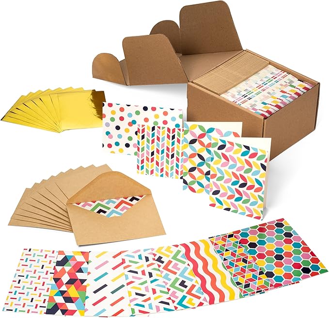 120 Pack Blank Greeting Cards - All Occasion Bulk Box Set - 12 Designs - Craft Paper Envelopes and Gold Labels Included