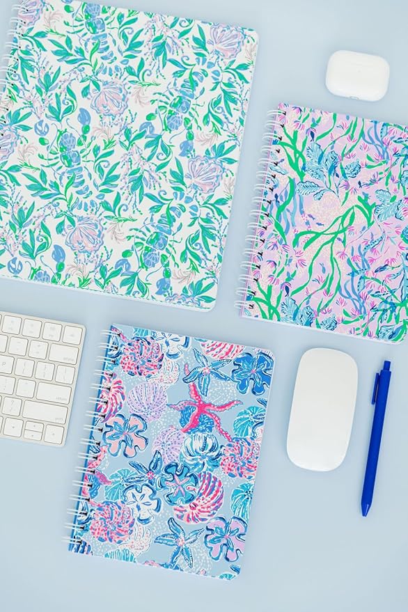 Lilly Pulitzer Hardcover Mini Spiral Notebook, 8.5" x 6.5" Small Journal with 160 College Ruled Pages, Bahamas Beachcomber