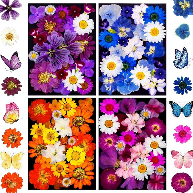 112Pcs Dried Pressed Flowers and Butterfly for Resin Molds, Assorted Real Natural Flowers Leaves Stickers for DIY Art Crafts, Jewelry, Candle, Soap Crafts Making