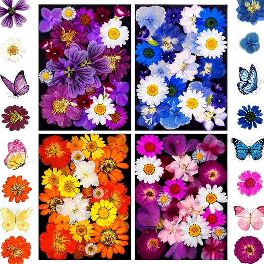 112Pcs Dried Pressed Flowers and Butterfly for Resin Molds, Assorted Real Natural Flowers Leaves Stickers for DIY Art Crafts, Jewelry, Candle, Soap Crafts Making