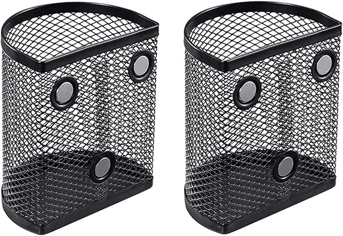 Mantouxixi 2 Pack Magnetic Pencil Holder Fridge, Metal Mesh Basket Storage Organizer with Extra Strong Magnet to Hold Refrigerator, Locker Accessories, Office Supplies - Black (Semicircle)