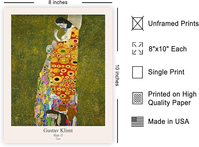 Poster Master Vintage Gustav Klimt Poster - Retro Hope II Print - Art Nouveau - Abstract Art - Symbolism Art - Aesthetic Art - Classic Painting - Colorful Living Room Decor - 8x10 UNFRAMED Wall Art