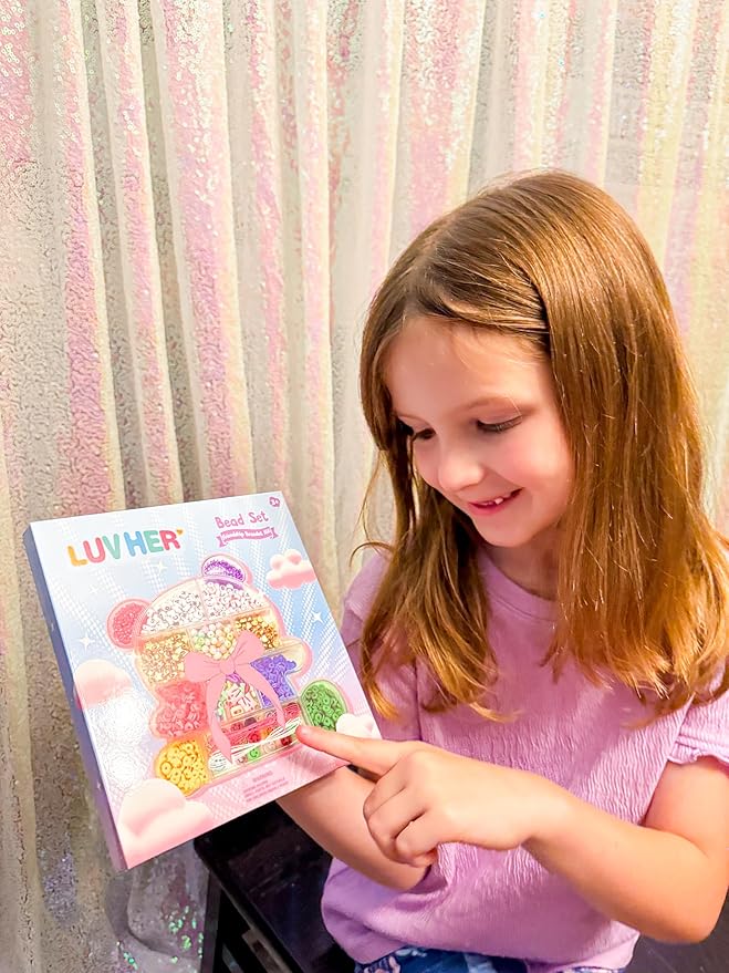 LUV HER Beading Kits - Necklace Making Kit & DIY Friendship Bracelet Kit for Girls - Includes 60x 6mm Verbiage, 8mm Pearl Beads & More - Jewelry Making Craft Kit for Kids Ages 6+ - 5.88'' x 4.78