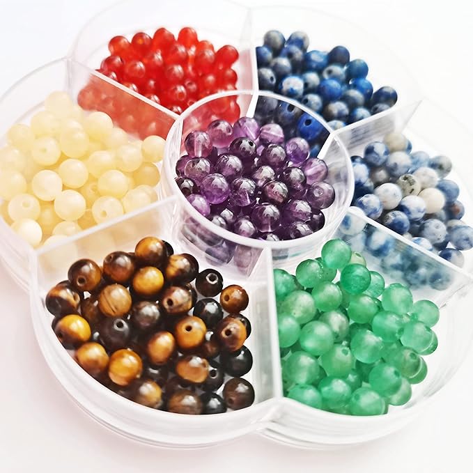 350pcs 4mm 7 Chakra Natural Stone Round Beads Crystals Energy Healing Genuine Real Stone DIY Charm Smooth Beading for Bracelet Necklace Earrings Jewelry Making(4mm,7 Chakra Color