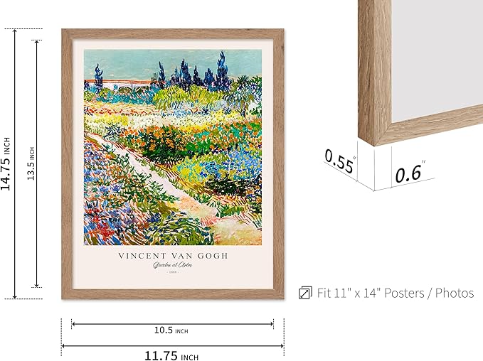 Monem Art Vintage Van Gogh Poster - Retro Impressionism Print - Garden at Arles, Colorful, Aesthetic, Beautiful - Gift for Artist, Friend - Wall Decor for Home, Office, 11x14 Beige Framed