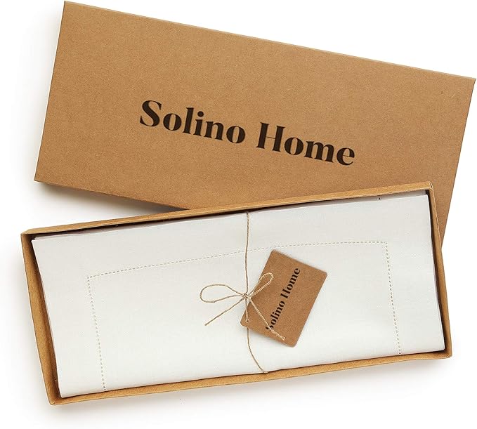 Solino Home Linen Ivory Table Runner 108 Inches Long - 100% Pure Linen Hemstitch 16 x 108 Inch Table Runner for Dining, Spring, Easter - Classic Hemstitch