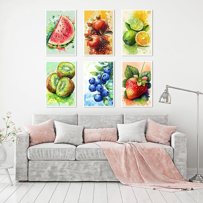 Clendo 6 Packs Paint by Numbers Kit for Adults Beginners, DIY Fruit Easy Adult's Paint by Numbers on Canvas, Acrylic Watercolor Number Artist Paint by Number Kit for Wall Decor(8x12 in)