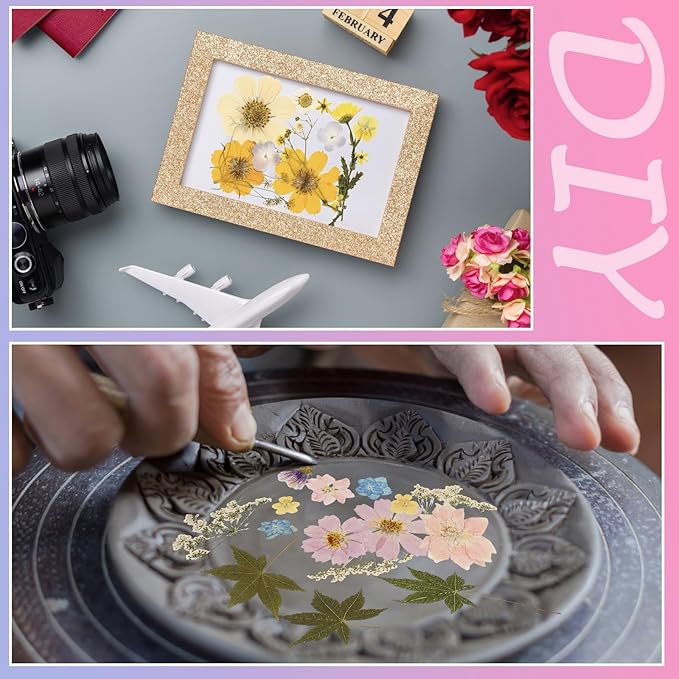 Nuanchu Dried Flower for Crafts Resin Pressed Flowers Bulk Real Dried Wildflowers Leave Natural with Tweezer for Resin Mold Scrapbooking Nail Soap Candle Cake Card Making DIY Craft Christmas Supplies