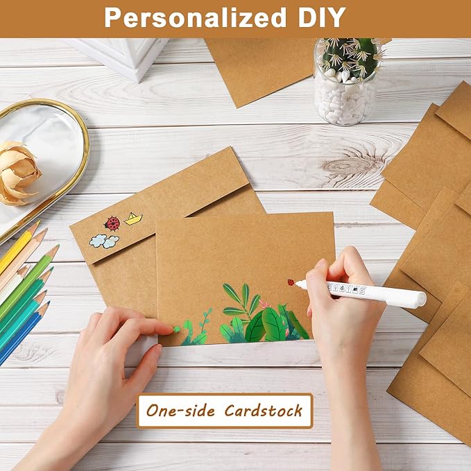 100 Packs Brown Blank Cards and Envelopes 5 x 7 Heavyweight Single Panel Cardstock and A7 Envelopes Self Seal for Wedding Invitations, Birthday, Thank You Cards, Mailing