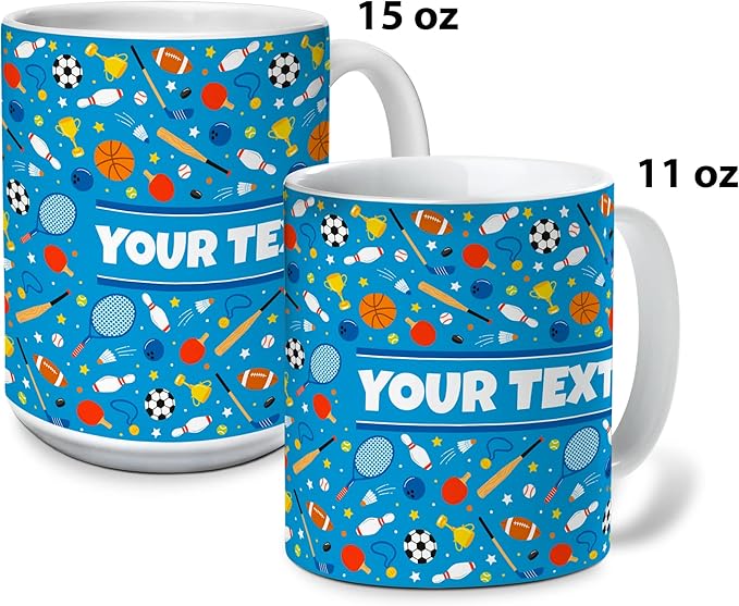 Personalized Mug for Kids - Sports - Custom Name/Text, Ceramic Hot Chocolate/Cocoa/Coffee Cup for Boys/Girls, Birthday/Christmas/Holiday Gift - 15 oz, Navy Blue Handle