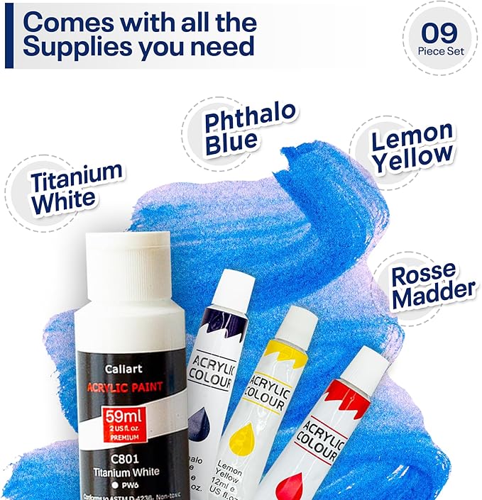 DIY Painting Class Kit for Adults with Video Tutorials: Learn to Paint Radiant Horse – How to Paint with Acrylics – Painting & Art Supplies – 9 Piece Acrylic Paint Set