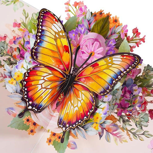 3D Bouquet Butterflys Gold Pop Up Thank you Card, Teacher Appreciation Card, Handmade Flowers Box Greeting Cards with Note and Envelope for New Year Anniversary Valentines