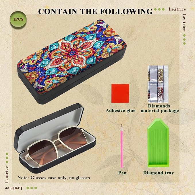 Leatrice Mandala Diamond Art Kits for Adults Small Diamond Painting Kit Eyeglasses Case Gem Art Paint by Diamonds Dot 5d Diamond Art DIY for Beginner Women