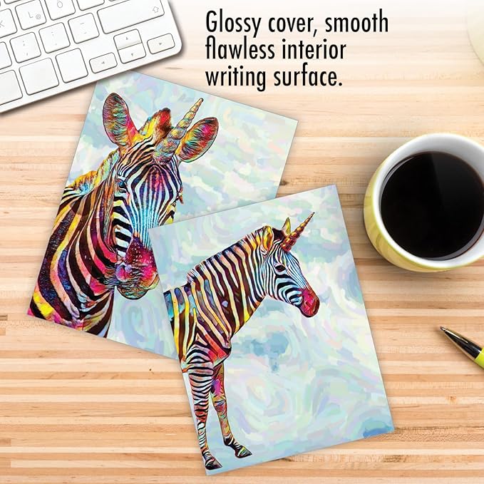 The Best Card Company 20 Assorted Blank All Occasions Notecards Box Set 4 x 5.12 Inch with Envelopes (10 Designs, 2 Each) Zebra-corns AM10312OCB-B2x10